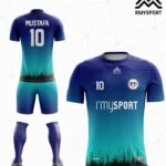 mavi ve su yeşili rengi halı saha forması