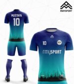 mavi ve su yeşili rengi halı saha forması