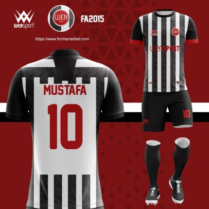 kırmızı siyah çubuklu forma