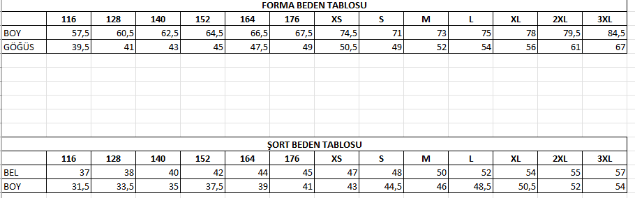 Forma Beden Ölçüleri ve Beden Tablosu 2 WENSport resmî forma ve şort beden tablosu kaynak görseli